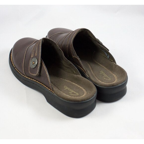 Clarks Womens Patty Beli Brown Leather Slip-On Clogs Mules Size 7M Shoes - Picture 6 of 8